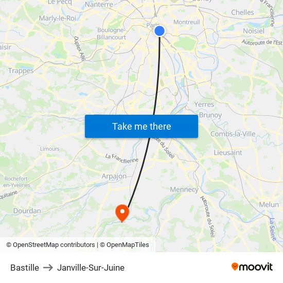 Bastille to Janville-Sur-Juine map