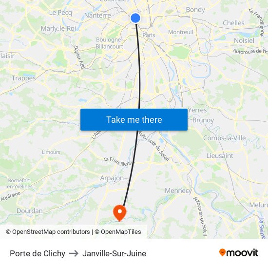 Porte de Clichy to Janville-Sur-Juine map