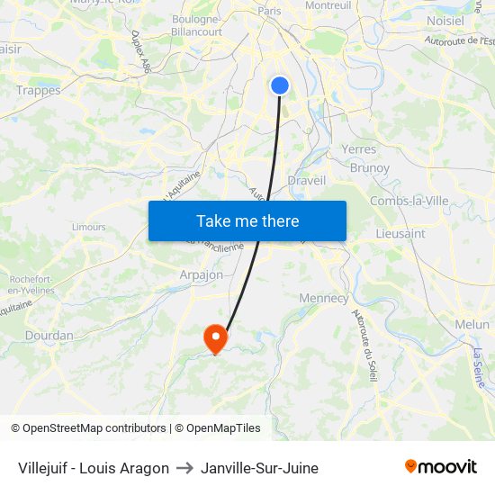 Villejuif - Louis Aragon to Janville-Sur-Juine map