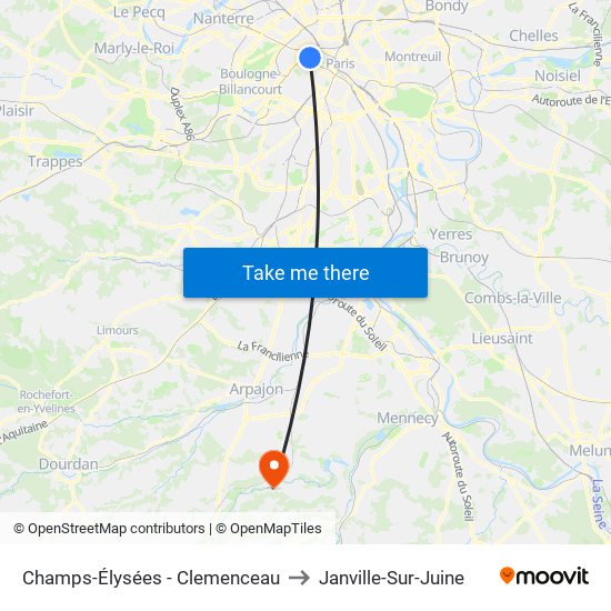Champs-Élysées - Clemenceau to Janville-Sur-Juine map