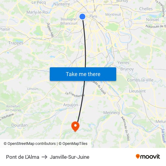 Pont de L'Alma to Janville-Sur-Juine map