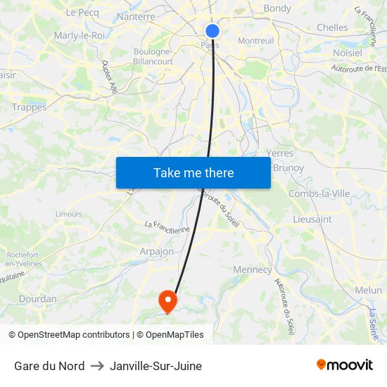 Gare du Nord to Janville-Sur-Juine map