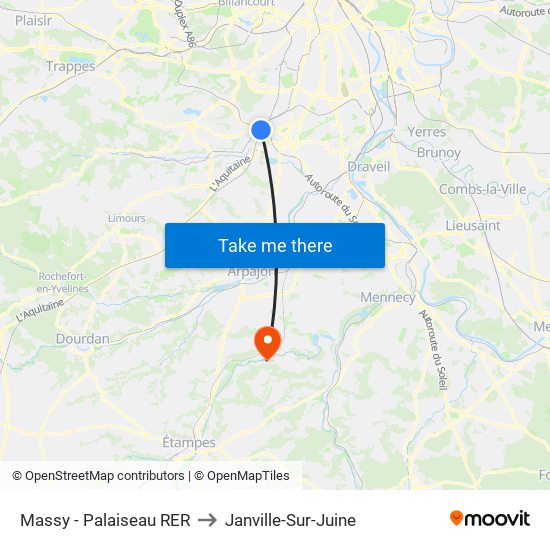 Massy - Palaiseau RER to Janville-Sur-Juine map