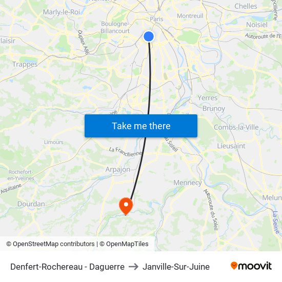 Denfert-Rochereau - Daguerre to Janville-Sur-Juine map