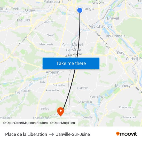 Place de la Libération to Janville-Sur-Juine map