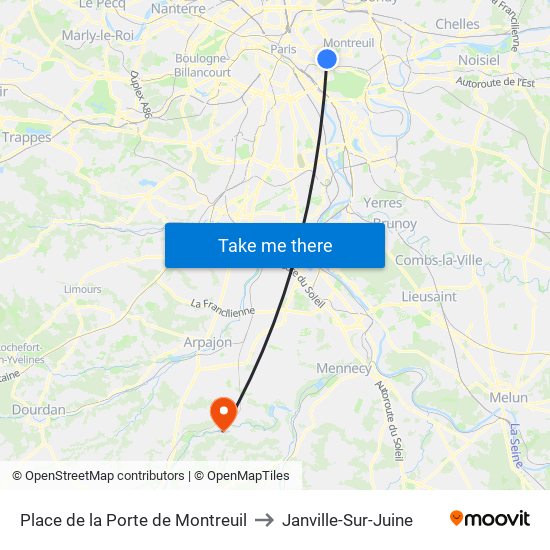 Place de la Porte de Montreuil to Janville-Sur-Juine map