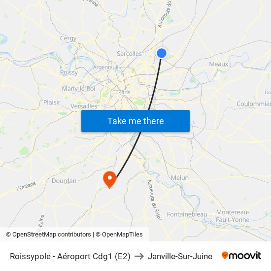 Roissypole - Aéroport Cdg1 (E2) to Janville-Sur-Juine map