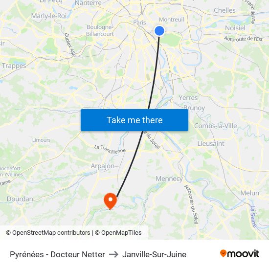 Pyrénées - Docteur Netter to Janville-Sur-Juine map