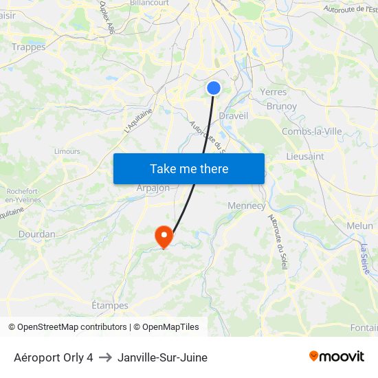 Aéroport Orly 4 to Janville-Sur-Juine map