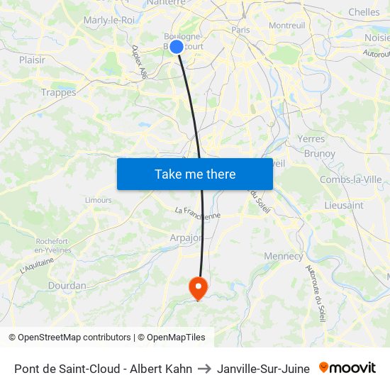 Pont de Saint-Cloud - Albert Kahn to Janville-Sur-Juine map