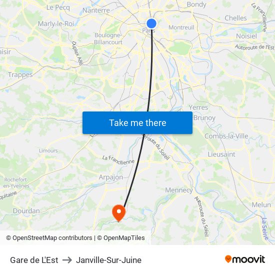 Gare de L'Est to Janville-Sur-Juine map