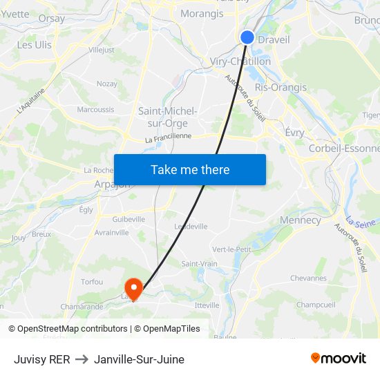 Juvisy RER to Janville-Sur-Juine map