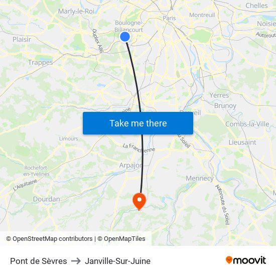 Pont de Sèvres to Janville-Sur-Juine map