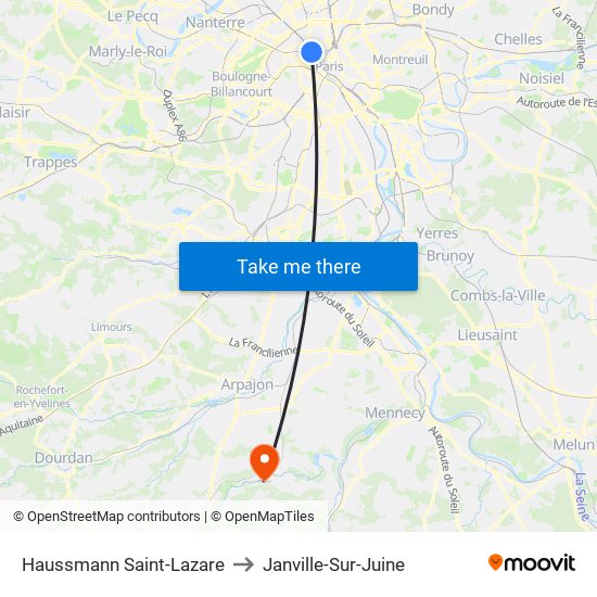 Haussmann Saint-Lazare to Janville-Sur-Juine map