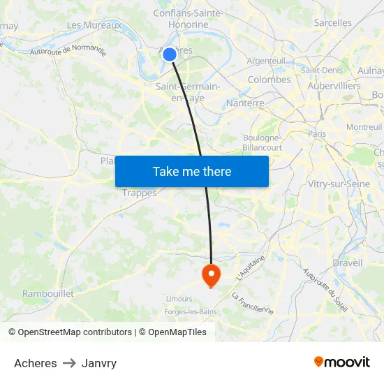 Acheres to Janvry map