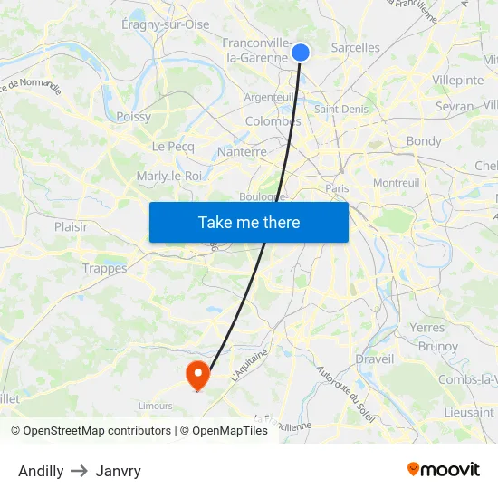 Andilly to Janvry map