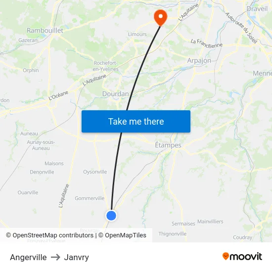 Angerville to Janvry map