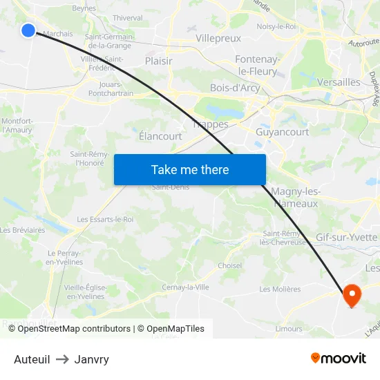 Auteuil to Janvry map