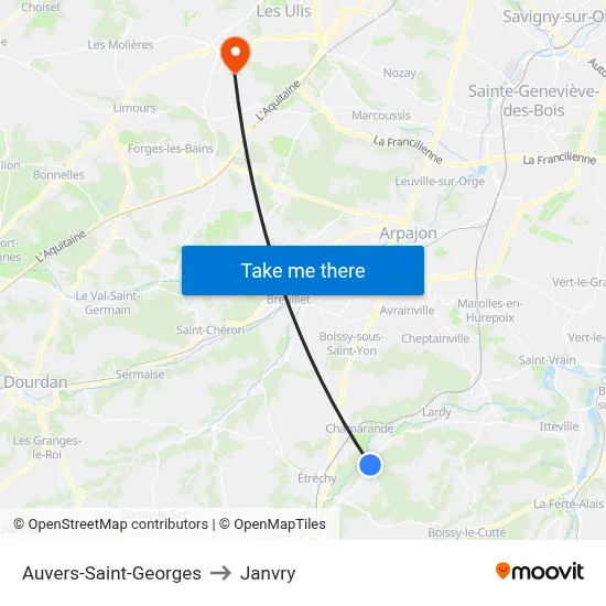 Auvers-Saint-Georges to Janvry map