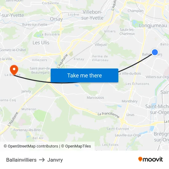 Ballainvilliers to Janvry map