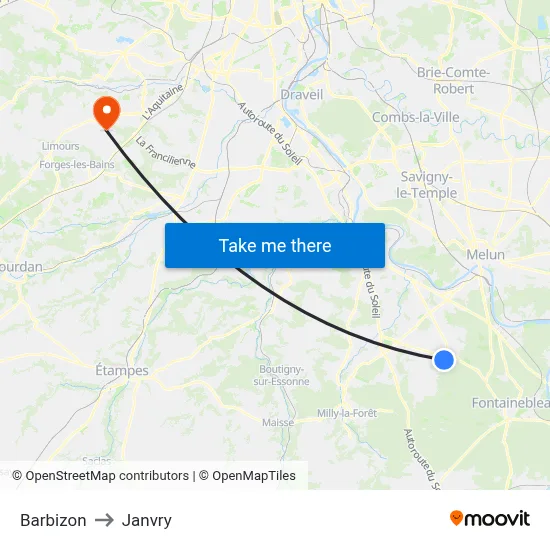 Barbizon to Janvry map