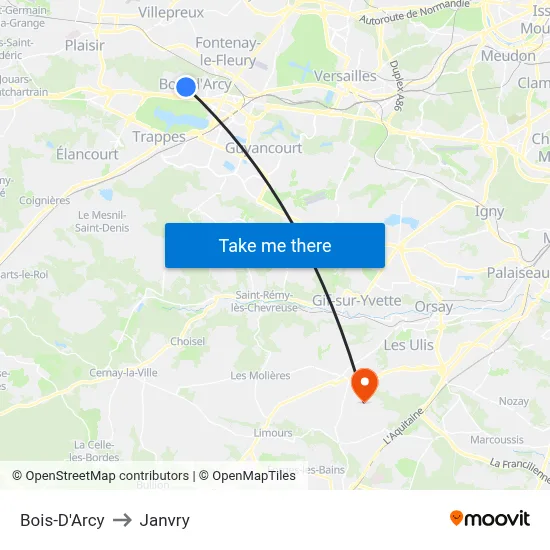Bois-D'Arcy to Janvry map