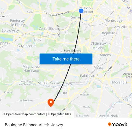 Boulogne-Billancourt to Janvry map