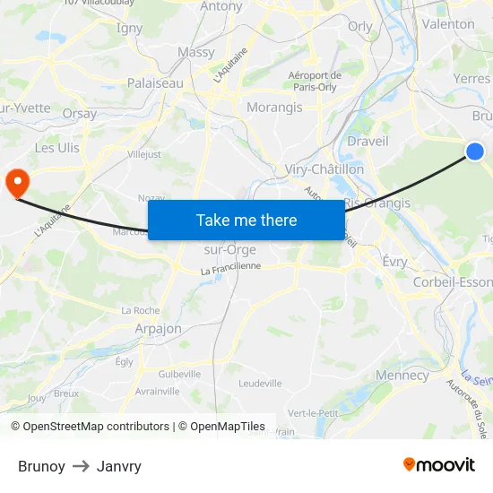 Brunoy to Janvry map