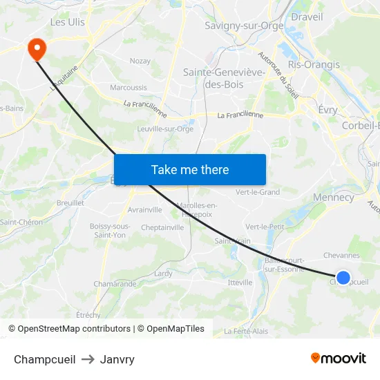 Champcueil to Janvry map