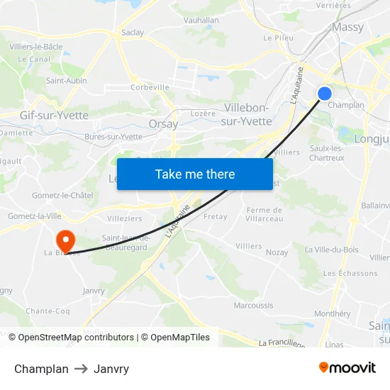 Champlan to Janvry map