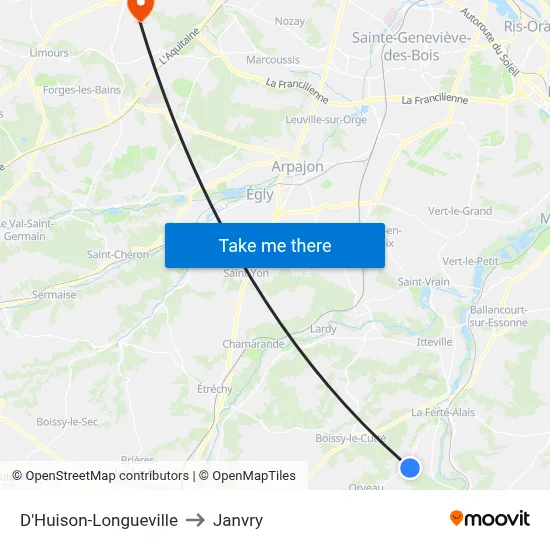 D'Huison-Longueville to Janvry map