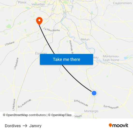 Dordives to Janvry map