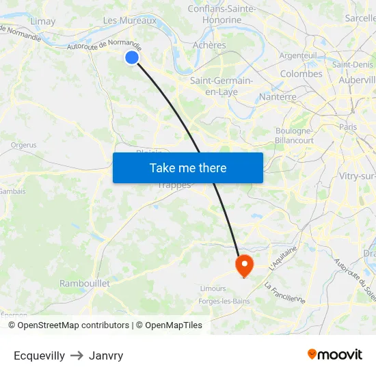Ecquevilly to Janvry map