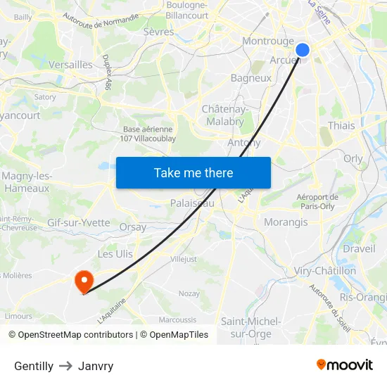 Gentilly to Janvry map