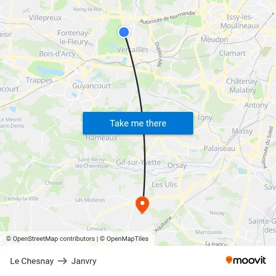 Le Chesnay to Janvry map