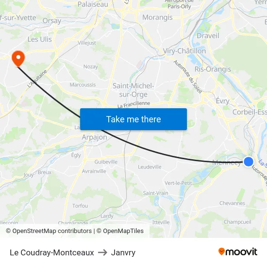 Le Coudray-Montceaux to Janvry map