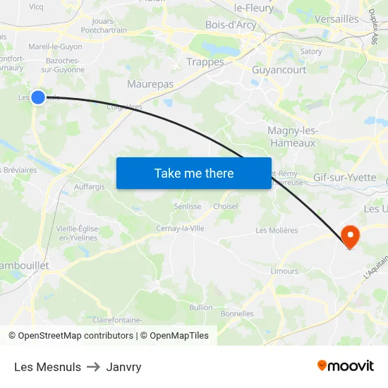 Les Mesnuls to Janvry map