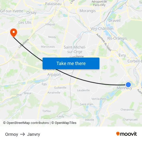 Ormoy to Janvry map