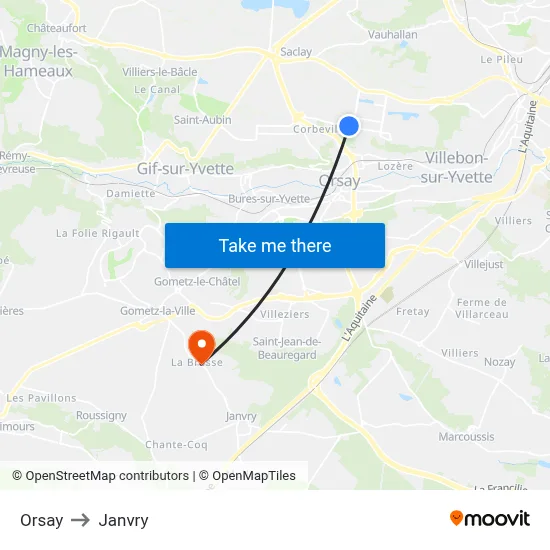 Orsay to Janvry map