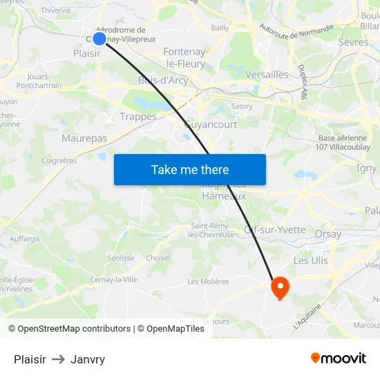 Plaisir to Janvry map