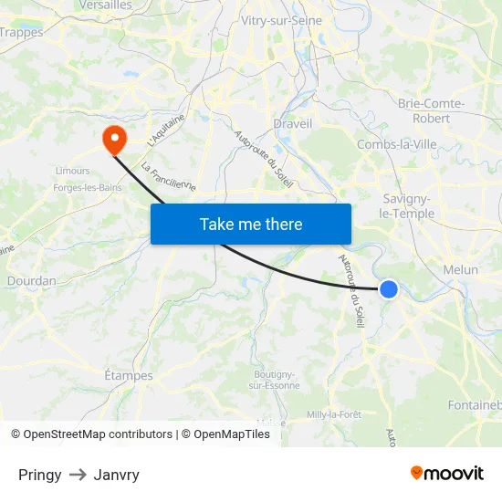 Pringy to Janvry map