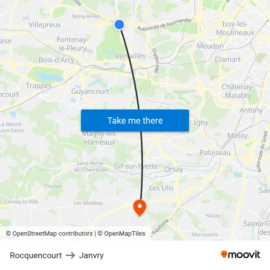Rocquencourt to Janvry map