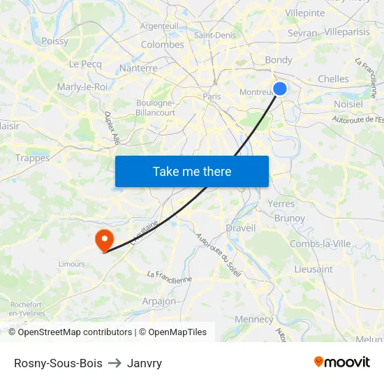 Rosny-Sous-Bois to Janvry map