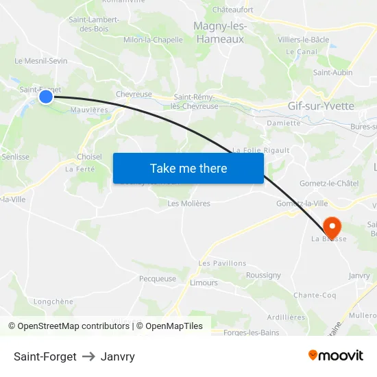 Saint-Forget to Janvry map