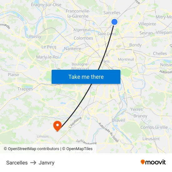 Sarcelles to Janvry map