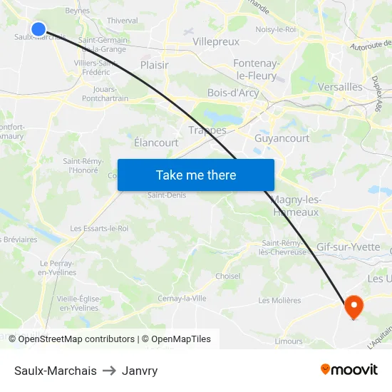 Saulx-Marchais to Janvry map