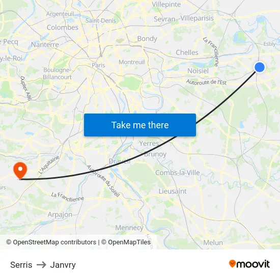 Serris to Janvry map