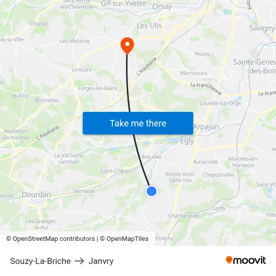 Souzy-La-Briche to Janvry map