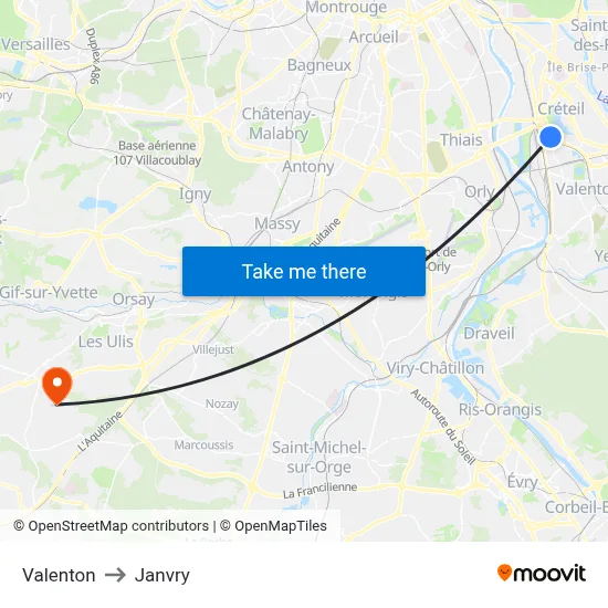 Valenton to Janvry map