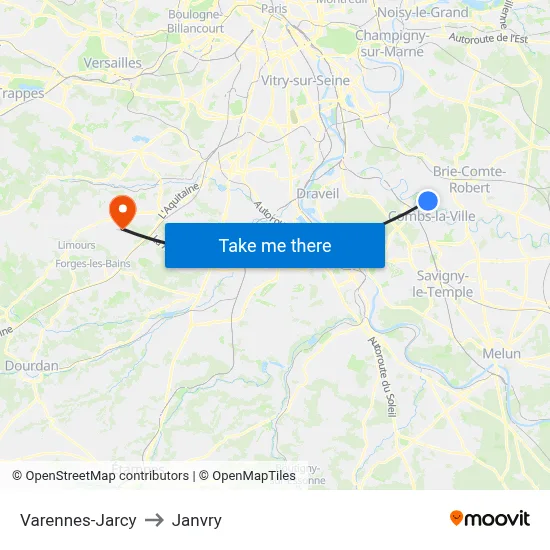Varennes-Jarcy to Janvry map